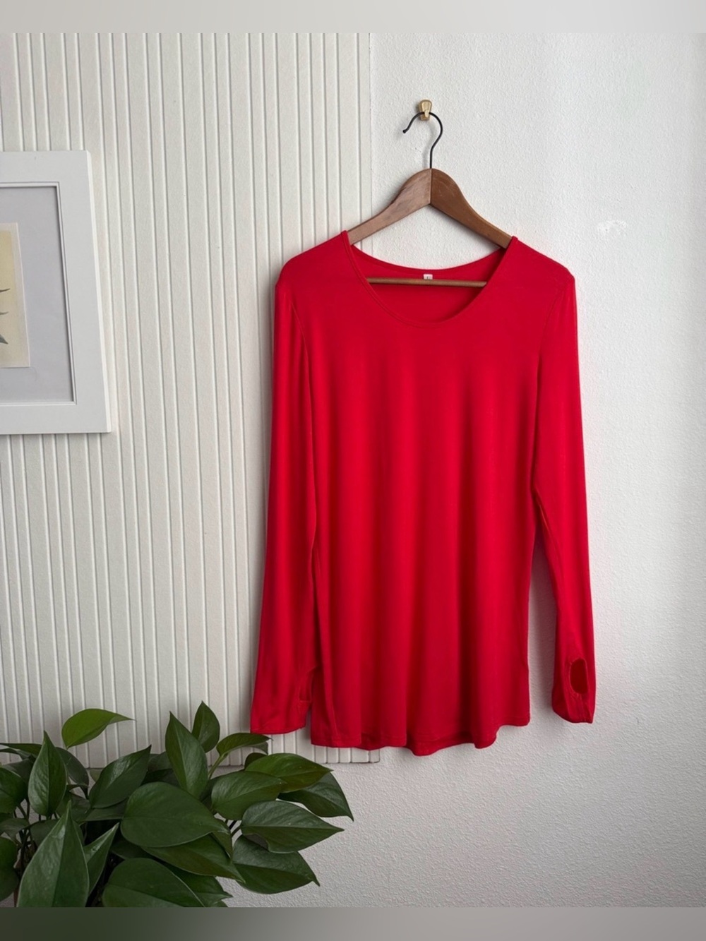 Long Sleeve Red Modal Pilates Top with Thumb Holes